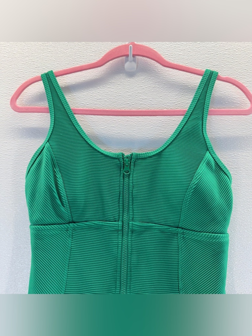 Cupshe Green Ribbed One Piece Swimsuit Size‎ L NWT Zip Front - Picture 8 of 17